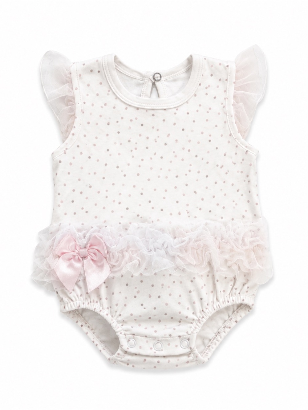 🌟 3/$15 Bundle Sale 🌟 Baby Girl White Polka Dot Ruffle Romper